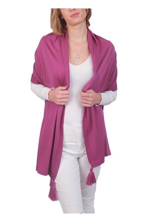 Stola in pura lana con pon pon viola Art Tricot | STOLA CAPRESEVIOLA UVA